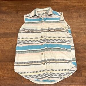 Vintage Granola Girl Boho hippie Striped 100% Cotton Buttondown Sleeveless Tank